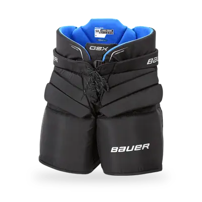 Bauer GSX Goal Pant in goalie cut showing removable inner belt and structured hip padding — entry-level ice hockey protection