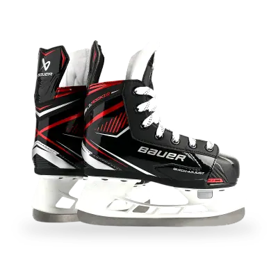 Bauer Lil' Rookie Adjustable Youth Ice Skate in white and black, shown in Regular width youth sizing.