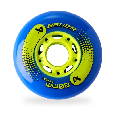 Bauer Street 82A Roller Hockey Wheels 4-pack in orange urethane, shown on white background, 80MM Senior size