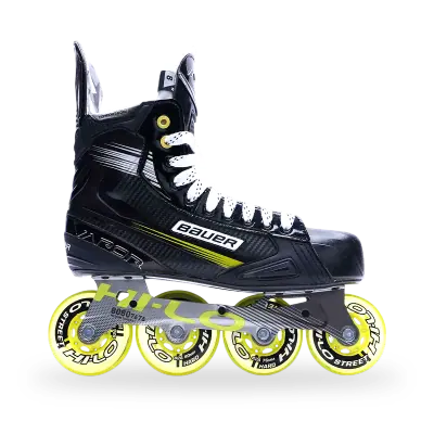 Bauer Vapor X3 Inline Hockey Skates in white and blue colorway, showing composite boot and 4x76mm aluminum chassis
