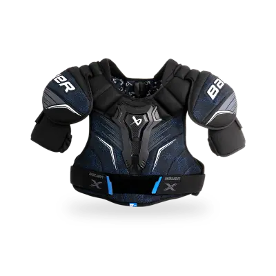 Bauer X Ice Hockey Shoulder Pads in low-profile full-coverage design with molded sternum and PE insert spine, available at T3 Sports India