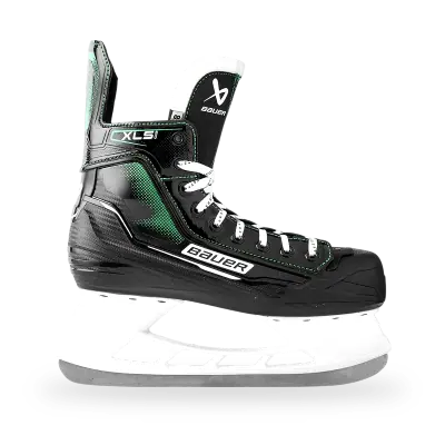Bauer X-LS 2.0 Ice Hockey Skates in white and black colourway showing polycarbonate quarter shell and LIGHTSPEED PRO III blade holder