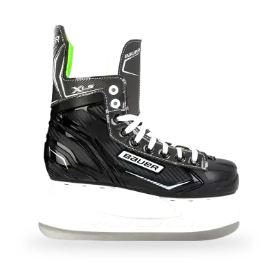 Bauer X-LS Ice Hockey Skates in white and black, showing thermoformable boot and stainless-steel blade runner
