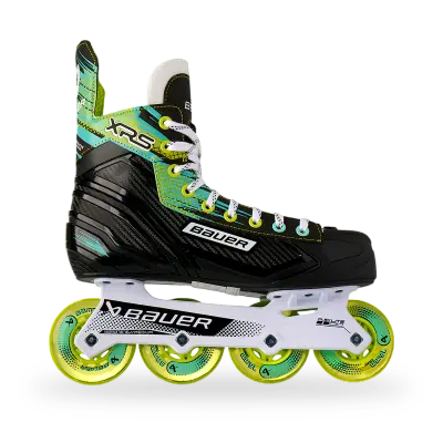 Bauer XRS ice hockey skate in white and black, showing thermoformable boot and stainless steel blade runner, T3 Sports India