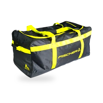 FISCHER Team Bag SR in black and red nylon with U-shaped zipper opening and reinforced carry straps, 109x51x46 cm