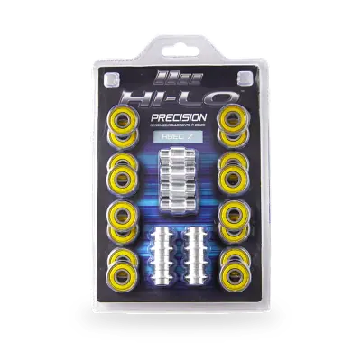 Hi-Lo ABEC 7 inline hockey bearing kit showing 16 bearings and 608 spacers on a white background