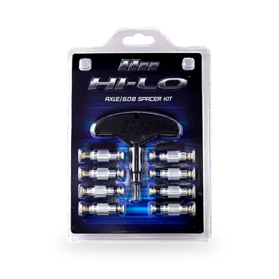 HI-LO RH Axle and Spacer Kit showing 8 flush-mount axles, 8 centre spacers, 8 bolts and skate tool