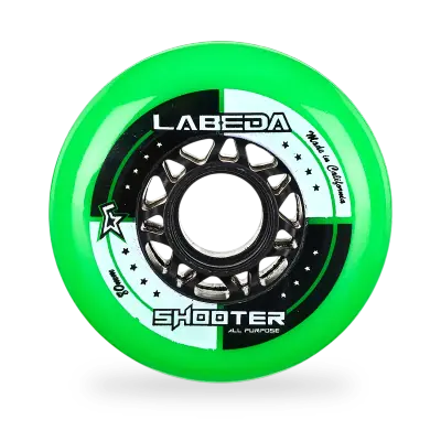 Labeda Shooter Multi Surface 78A roller hockey wheel in white and blue urethane on neutral background, T3 Sports