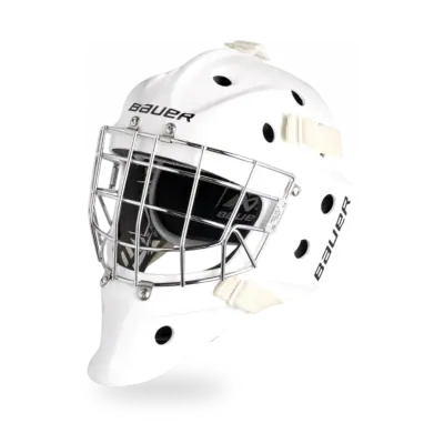 Bauer S24 930 Goal Mask in white polycarbonate shell with cage, shown in three-quarter front view on neutral background