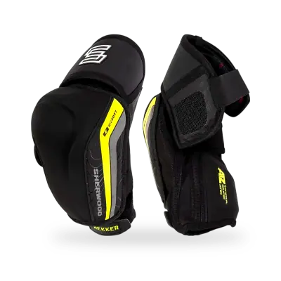 Sherwood Rekker Legend 2 Hockey Elbow Pads showing 360-degree forearm shell, Hex Foam bicep guard, and COP-r29 liner interior
