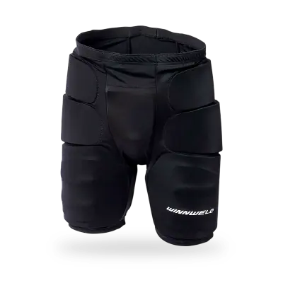 Winnwell Ringette Girdle in spandex construction showing foam padding zones and integrated pelvic protector, front view